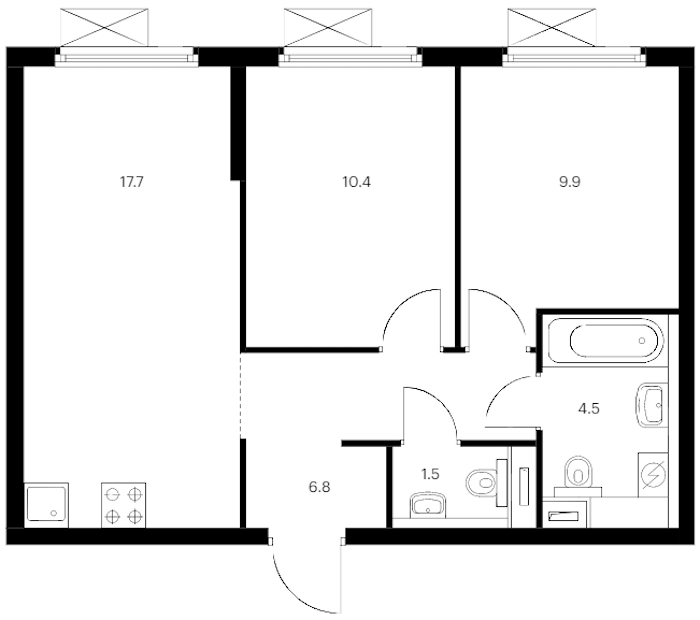 2-комнатная квартира 50.8 м², 14/14 эт., ЖК «Витебский парк»